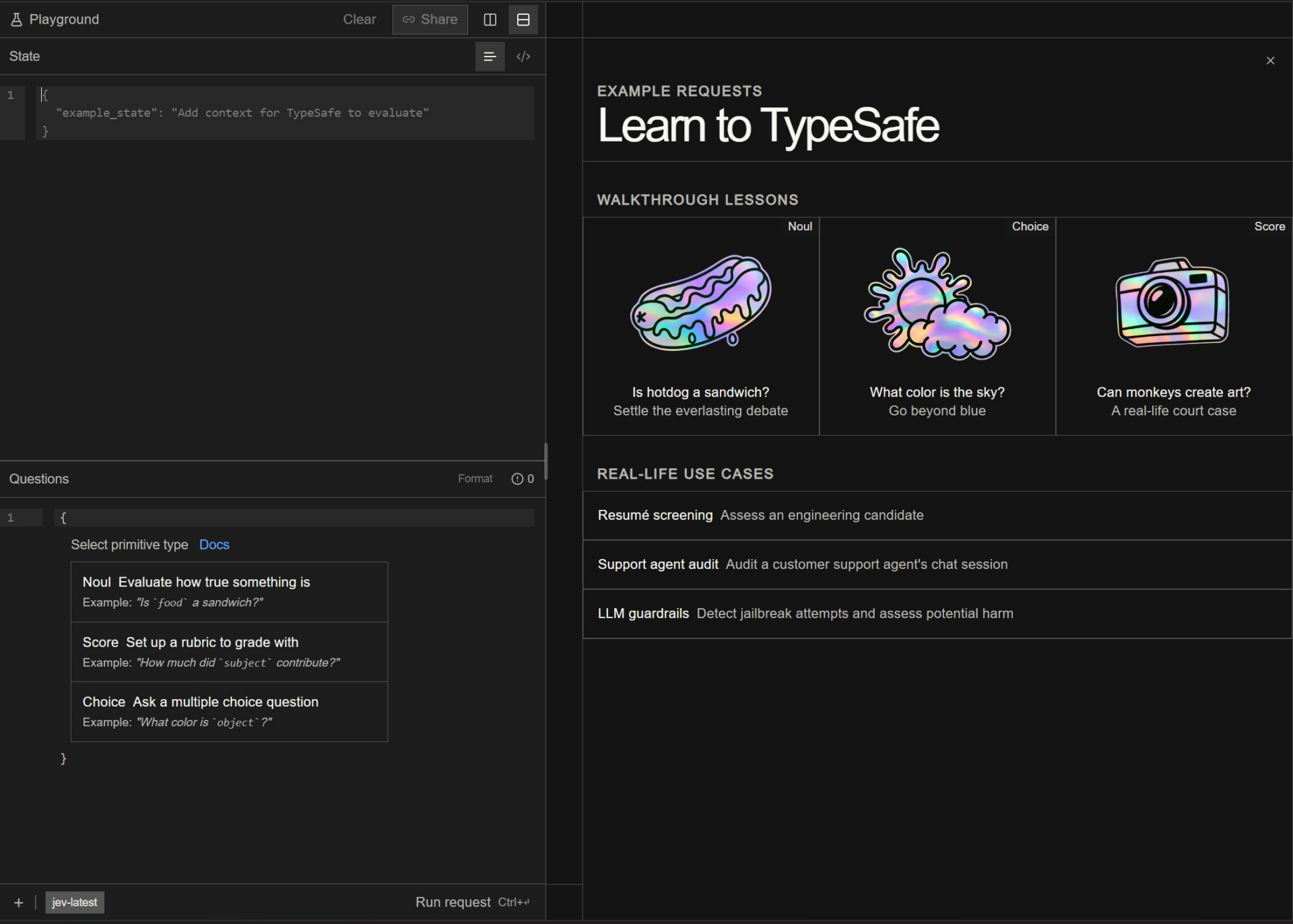 TypeSafe Playground Console - State and Primitives Interface